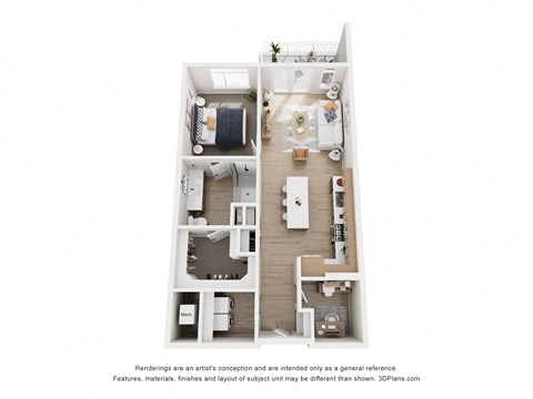 Floor plan for 1 bed, 1 bath, 910 sqft